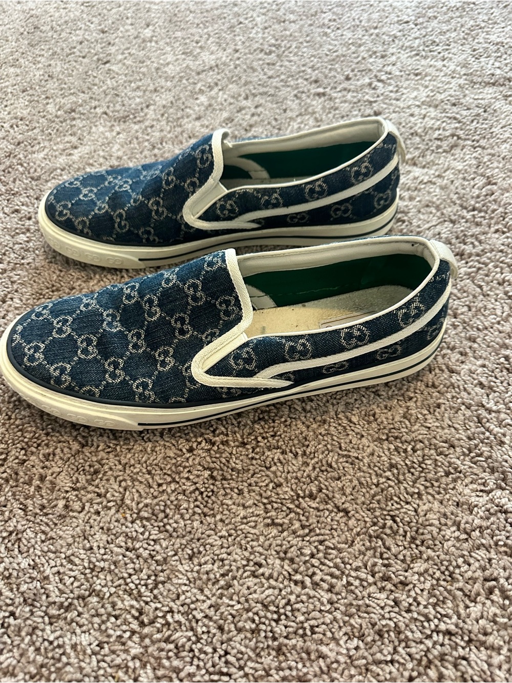 Authentic Gucci Men’s GG Denim Slip-On Sneakers Blue Monogram Canvas Shoes - Picture 3 of 9